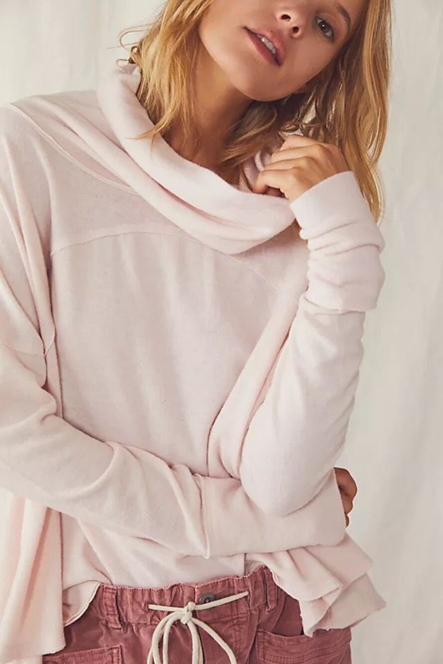 Free People We The Free Cozy Time Funnel Sweater Top Light Pink Size Small
